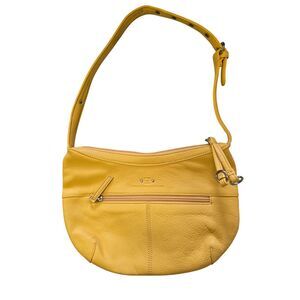 VTG Stone Mountain Mustard Yellow Leather Shoulder Hobo Bag Y2K Minimalist